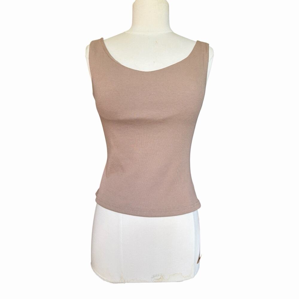 OGL Cork Brown Ribbed Scoop Neck Tank Top Built In Lining NWT Small
